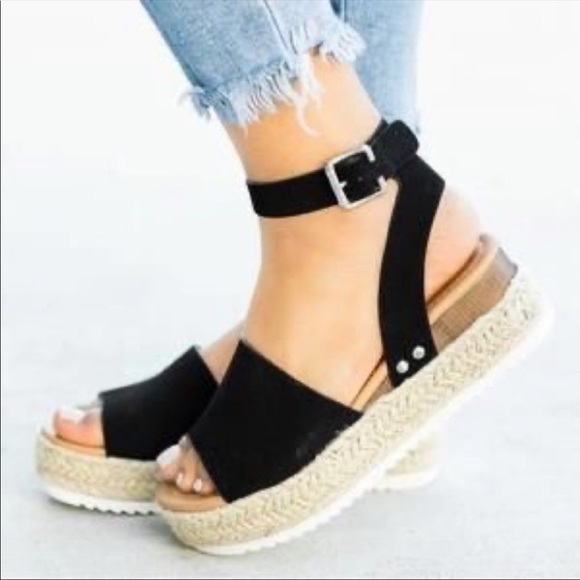 Black Platform Espadrille Wedge - Picture 4 of 5